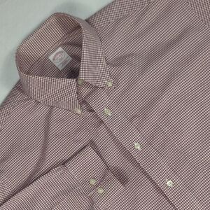 Brooks Brothers Burgundy Checkered Plaid Long Sleeve Button Down Shirt 17.5‎ XXL